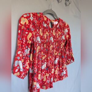 Wonder Nation Woodland Animal Smocked Top Long Sleeve, L (10/12)